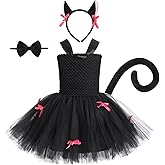 Kids Cat Costume for Girls Black Cat Halloween Costumes for Girls Cat Dress for Girls Halloween Dress for Girls Cat Ears Headband Tail Bowtie Outfit Clothes Cosplay Accessory Kit Black Cat 3-4 Years