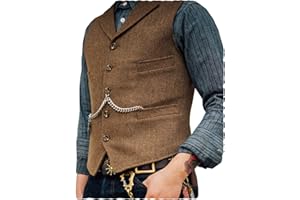 Ceehuteey Mens Suit Vest Waistcoat Tweed Retro V Neck Wool Herringbone for Prom
