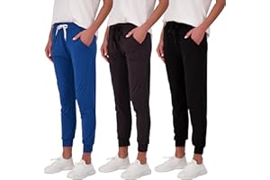 Real Essentials 3 Pack: Women's Ultra-Soft Lounge Joggers Sweatpants Athletic Yoga Pants with Pockets (Available in Plus)
