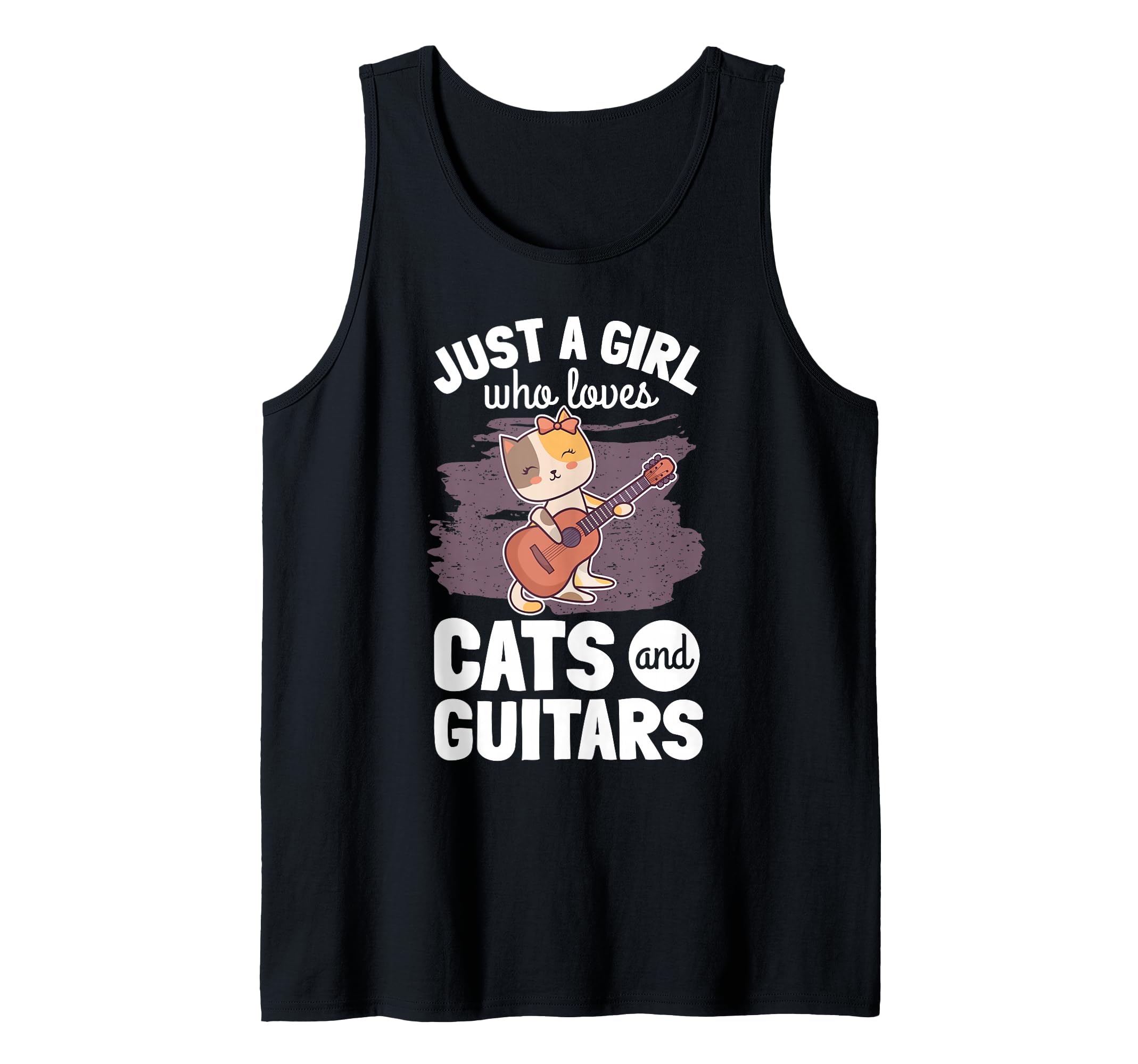 Cute Cat Guitar Player Woman Kitten Girl Guitarist Tank Top