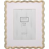 GorYeeFine 8x10'' Heavy-Duty Zinc Alloy Gold Photo Frames with Acid Free Mat for 5x7'',Wave Design Gold Picture Frame 8x10'' with Black Velvet Backing,for Desktop and Wall Hanging