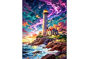 Diamond Painting Kits for Adults Lighthouse, DIY 5D Diamond Art Kits for Adults, Seaside Scenery Full Round Drill Gem Art Dot