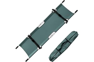 HUAKAN Medical Emergency Folding Stretcher Aluminum Alloy Portable Stretcher with Heavy Duty Handles and Rubber Feet Dark Green