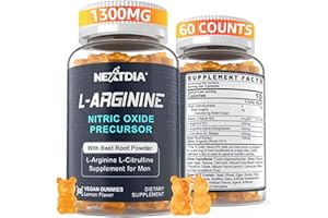 Nextdia Sugar Free L Arginine Nitric Oxide Gummies 1300mg for Men & Women with L Citrulline, Beet Root, B3 | L Arginine L Citrulline Supplements | Vegan, 60 Counts