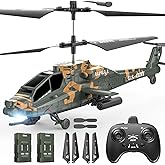 DEERC Apache RC Helicopter for Adults & Kids, 2.4GHz Military Remote Control Helicopter, 2 Batteries, 26 Mins Flight, LED Lig