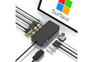 ALLKEI Microsoft Surface Dock Triple Displays Dual HDMI+VGA, 12 in 1 Surface Docking Station for Microsoft Surface Pro 9/8/X/7/6/5/4/3, Surface Laptop 5/4/3/2/1, Surface Laptop Go 3/2/1, Surface Book 3/2/1
