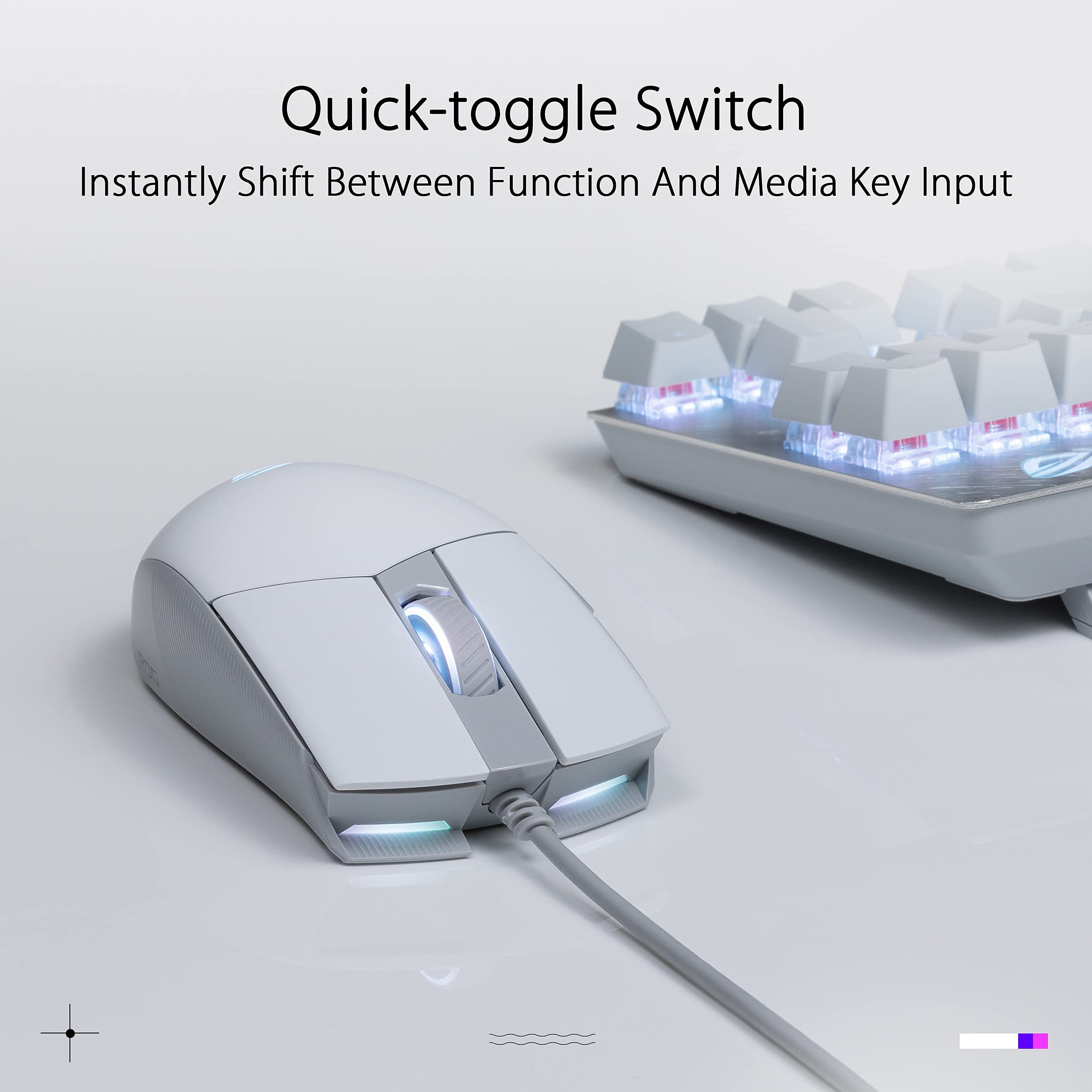 ASUS ROG Strix Impact II Moonlight White Gaming Mouse | Ambidextrous and Lightweight Design, 6200 DPI Optical Sensor, Push-Fit Hot Swappable Switches, Aura Sync RGB Lighting, Minimal Design (Renewed)