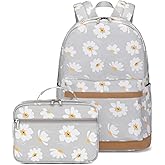 Createy Backpack for Girls Kids Backpack with Lunch Box Lightweight Daisy Prints Backpack Primary Elementary Students Bookbags School Bags Set