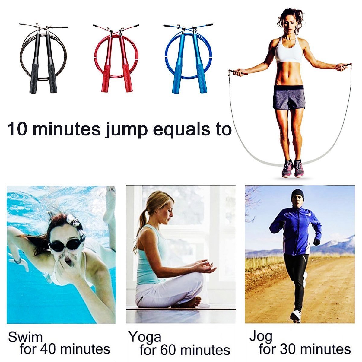 Fypo Jump Rope, Adjustable Fitness Training Boxing WOD MMA High Speed Skipping Exerciser Jumping Workout Easy to Carry Premium Quality 10 ft Cable(Rose Red)