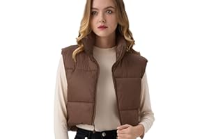 ANAYSN Women's Cropped Puffer Vest Lightweight Sleeveless Warm Vests For Women Winter Stand Collar Padded Gilet
