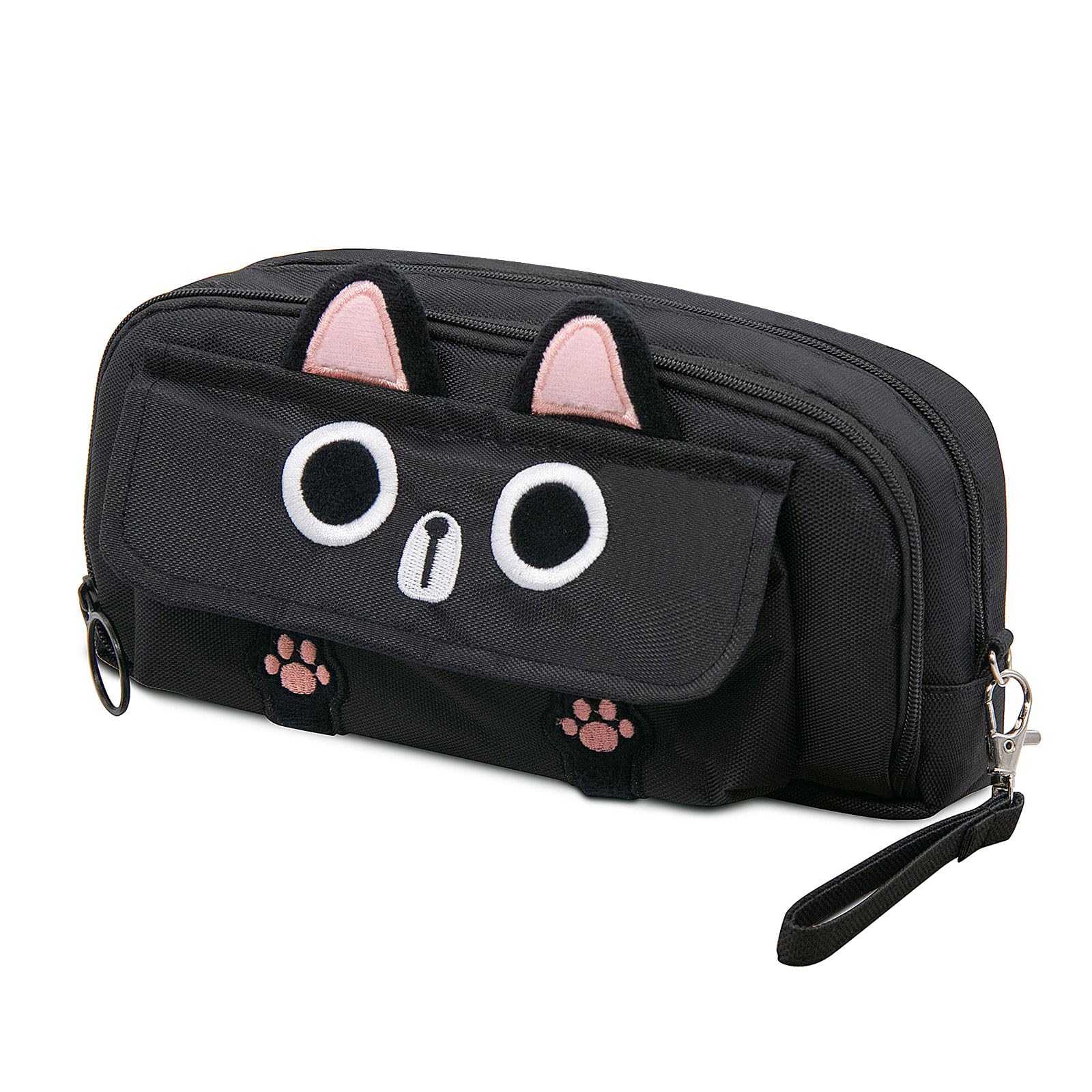 LJCZKA Cute Cat Pencil Case Large Capacity for Girls, Cat Pen Bags with 4 Compartments, Pencil Pouch Stationery Organizer for Office College School
