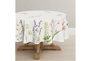 Horaldaily Spring Summer Tablecloth 70x70 Inch Round, Easter Watercolor Wild Flowers Blooming Floral Table Cover for Party Pi