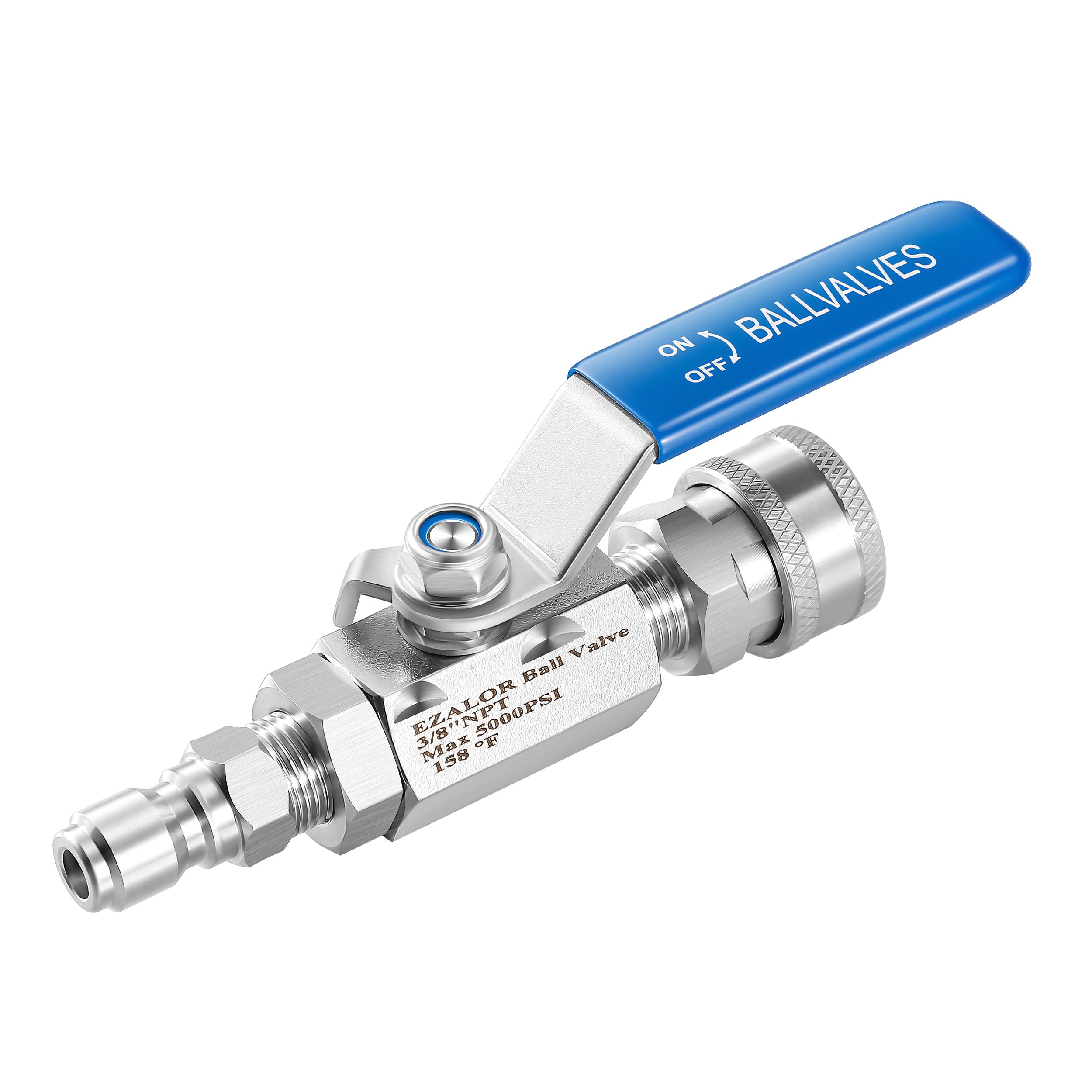 Photo 1 of EZALOR Pressure Washer Ball Valve, 3/8" Quick Connect Shut Off Ball Valve for Power Washer Hose, Stainless Steel, 5000PSI
