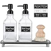 Shinowa Kitchen Soap Dispenser Set, Soap Dispenser for Kitchen Sink with Water Absorbing Stone Tray, 2 Pack 18OZ Thick Glass Hand and Dish Soap Dispenser with Pump, Stylish Bathroom Decor Accessories