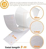 Blooven 3 m Hook and Loop Tape 30 mm Self Adhesive White Fastening Strip view 3