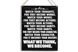 YCYD Inspirational Wall Art Watch Your Thoughts Motivational Classroom Wooden Hanging Sign Wall Art for Office Living Room Home Classroom Bedroom Decorations 10x8 Inches