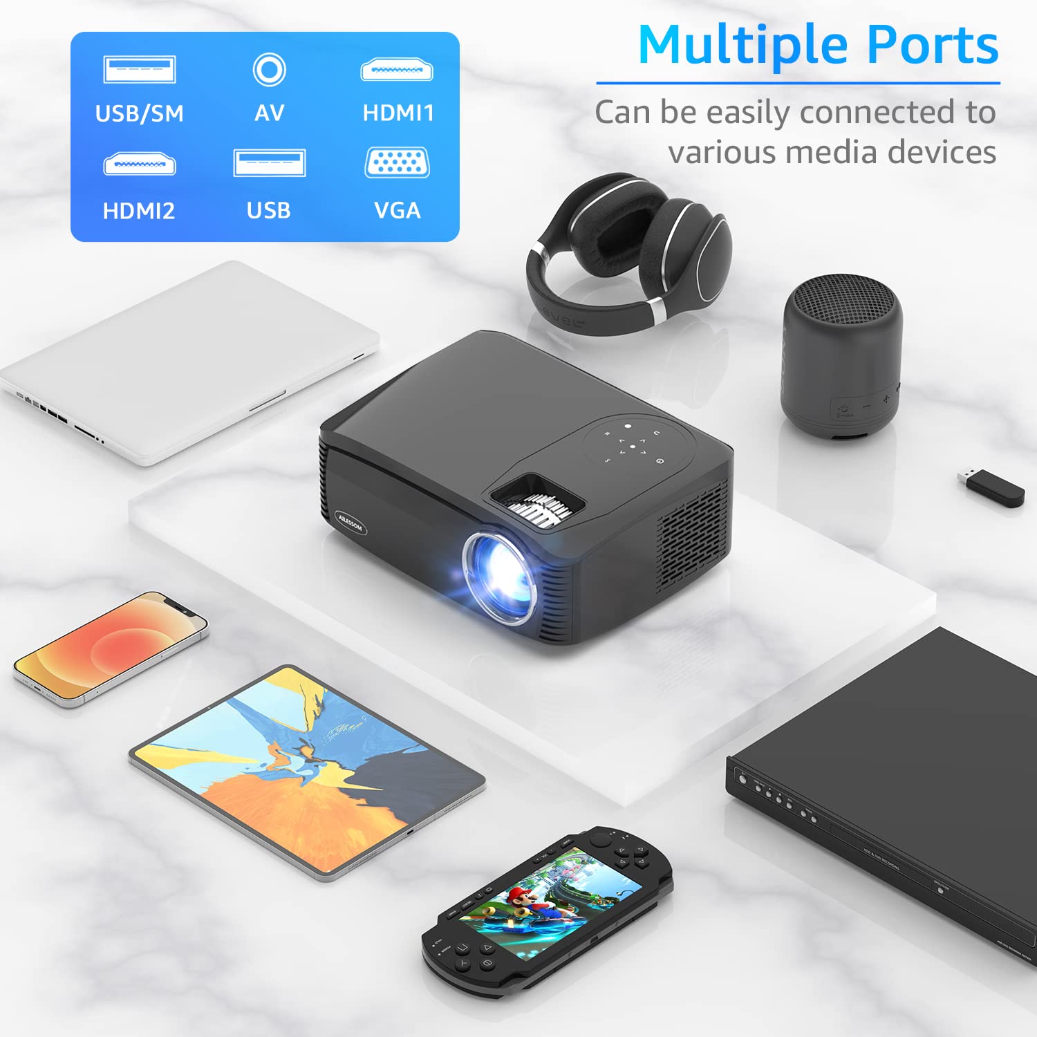 Native 1080P 5G WiFi Bluetooth Projector, AILESSOM 20000LM 450