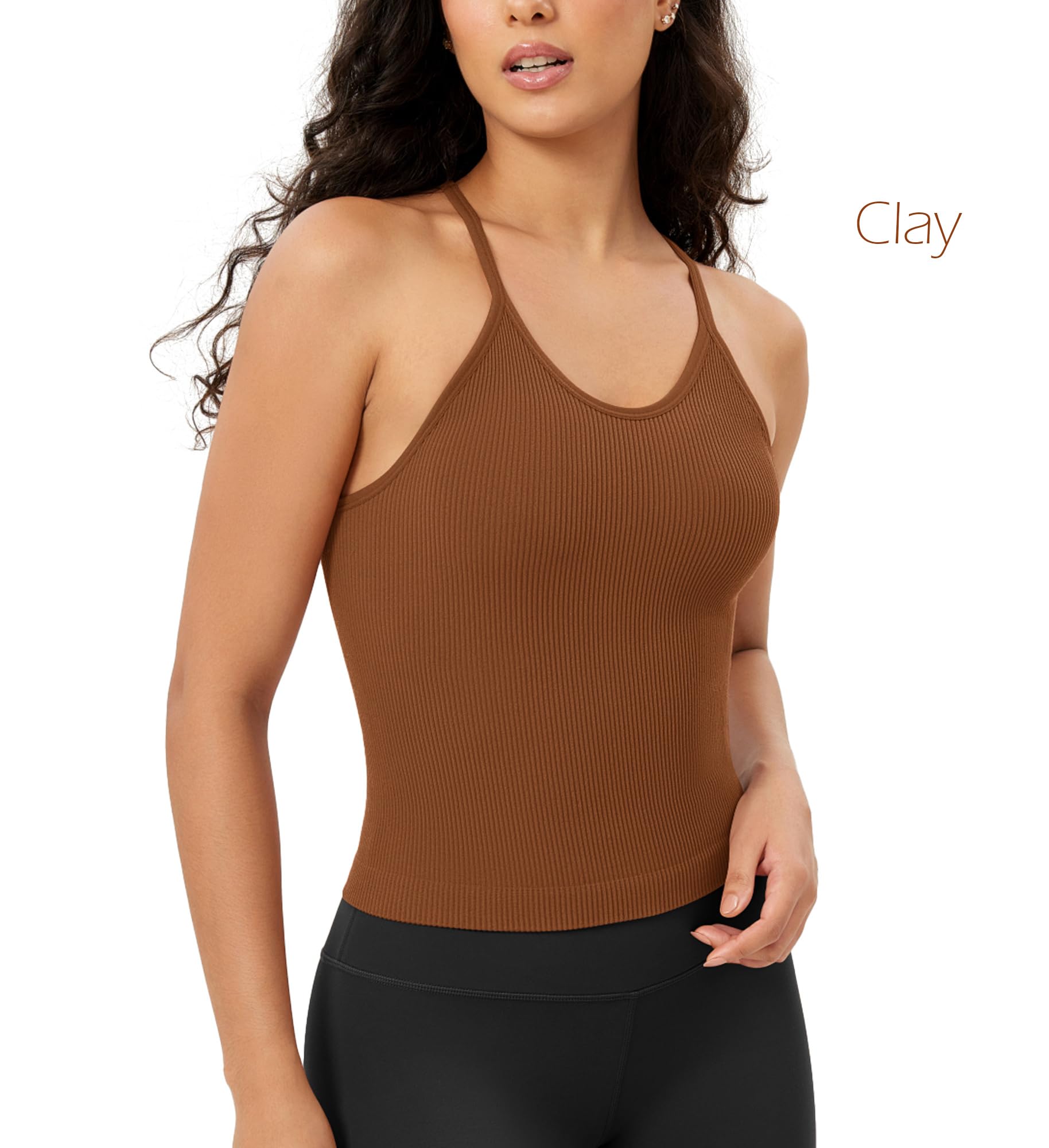 ODODOS Women's Crop 3-Pack Seamless Rib-Knit Camisole Crop Tank Tops