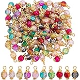 HOBBIESAY Crackle Glass Bead Charms Mini Dangle Beads Pendant Round Crystal Charms Colorful Gemstone Charm for for DIY Necklace Bracelet Earrings Jewelry Making