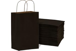 PRIME LINE PACKAGING Black Gift Bags with Handles - 6x3x9 Inch 50 Pack Small Kraft Shopping Bags, Craft Totes for Boutiques, Gifts, Small Business, Retail Stores, Birthday Parties, Restaurants, Take Out, Merchandise Bulk