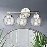 Emak Modern Brushed Nickel Bathroom Light Fixtures, 3-Light Globe Vanity Lights with Clear Glass Shade, VL114-BN-3