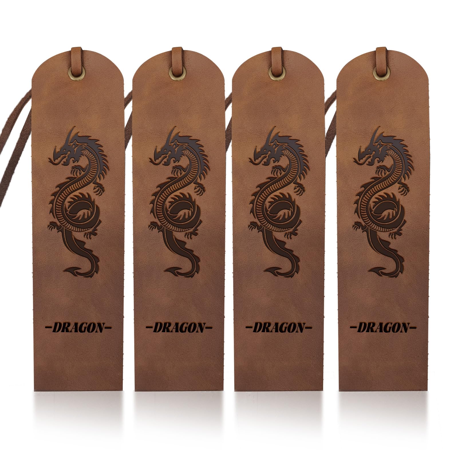 MAYJOYDIY 4pcs Dragon Leather Bookmark Leather Page Markers 5×18cm Cool Medieval Dragon Handmade Vintage Book Mark for Book Reading Bookworms Writers Man Women Gifts