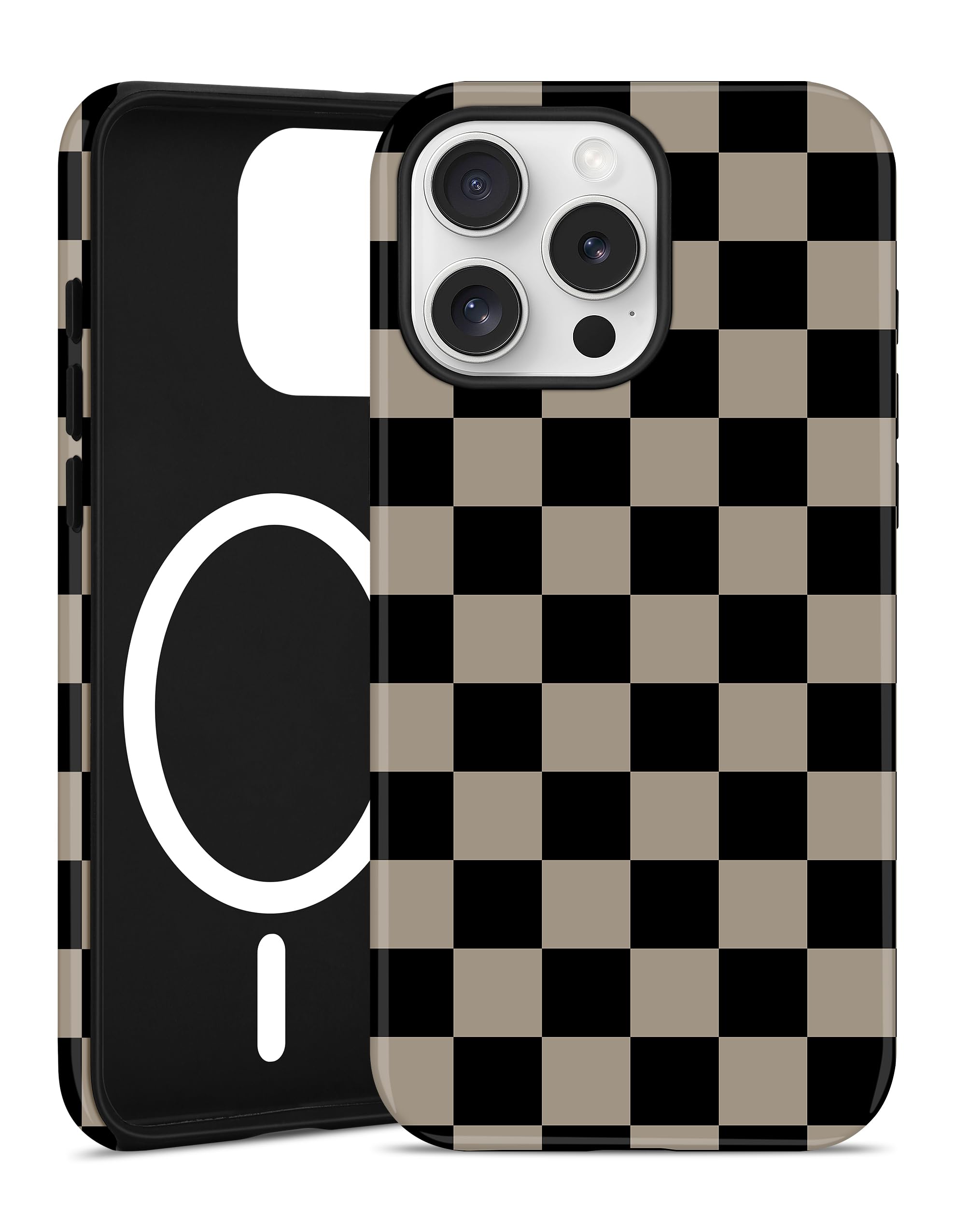 Photo 1 of Jusy Compatible with MagSafe Checkerboard Phone Case for iPhone 16 Pro, Cute Aesthetic Checkered Magnetic Soft TPU & Hard PC Protective Phone Cover for Women Girls?Matte? - Coffee