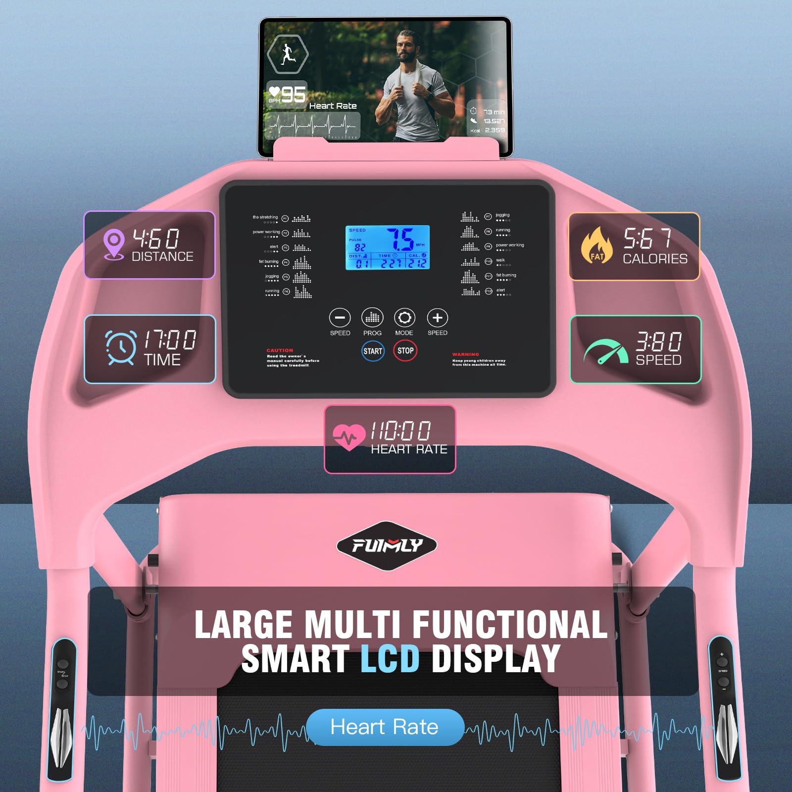 Treadmill with Incline, FUNMILY 3.5HP Heavy Duty Folding Treadmill for Home, 350 lb Capacity Walking Running Machine with Smart Fitness Tracking, 12 Preset Programs, LCD Display, 2 Control Methods