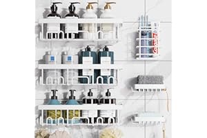 Veken Adhesive Shower Caddy 6-Pack,Heavy Weight Bearing,Large Wall Mounted Shower Shelves Rack,Organizer Storage Accessories with Soap Dish&Toothbrush Holder,Ideal for Bathroom,Home&Kitchen,White
