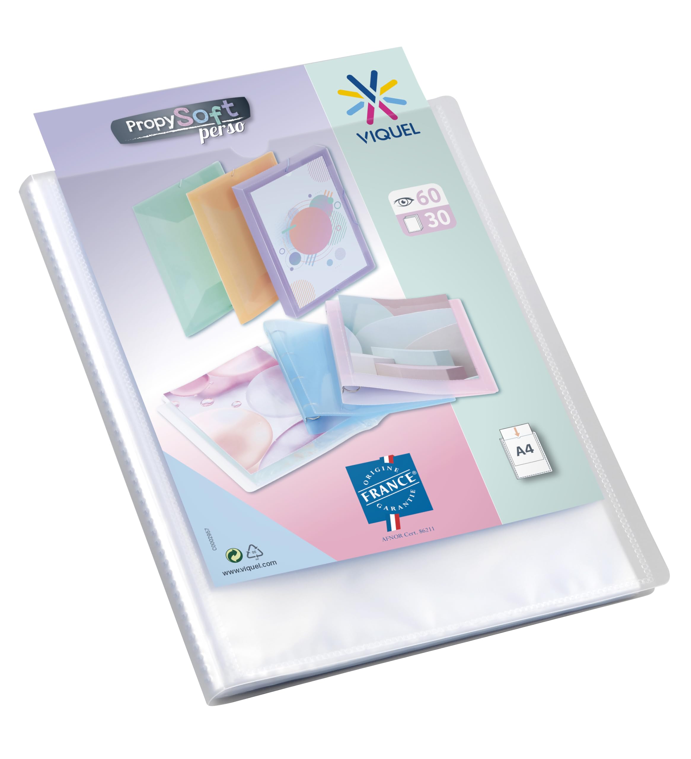 Viquel - Customizable Document Protector - A4 Size Binding - 60 Views (30 Pockets) Propysoft - Clear and Smooth Pockets - Colourless