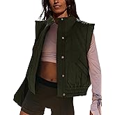 Lviefent Womens Puffer Vest Cropped Lightweight Button Down Quilted Vest Sleeveless Padded Gilet Coat with Pockets