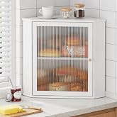 Kitsure Wooden Corner Bread Box for Kitchen Countertop, Large, White | 2-Tier Bread Container with Magnetic Acrylic Door, Kitchen Counter Organizer for Snacks, Loaves,, Homemade Bread Storage