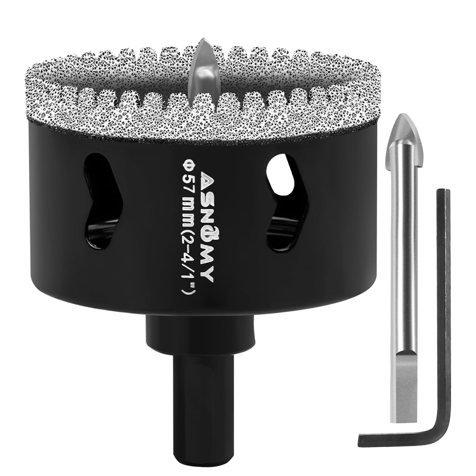 Photo 1 of 2-1/4 Inch Diamond Hole Saw with Pilot Drill Bit, 2-1/4" Serrated Brazing Tile Hole Saw Diamond Core Drill Bits with Guiding Bit for Ceramic Porcelain Tile Glass Stone Granite Marble