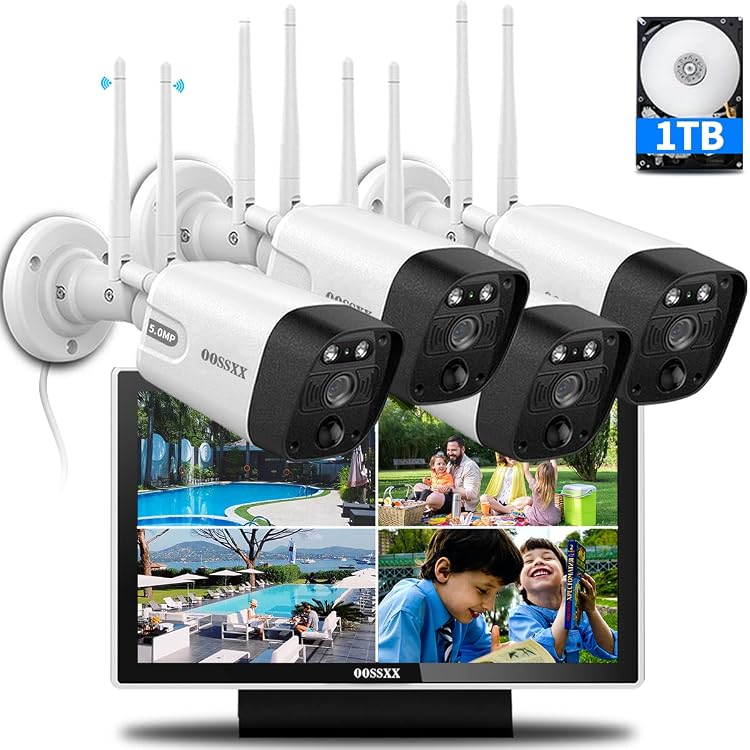 Amazon.com : (All-in-One Monitor) 2-Antennas Enchance Outdoor Security Camera System Wireless with Monitor WiFi Home Surveillance System 3.0MP Video Surveillance : Electronics