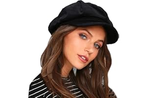 IZUS Corduroy Hat Newsboy Vintage Solid Painters Hat (Black)