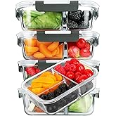 M MCIRCO [5-Pack, 36 oz] Glass Meal Prep Containers 3 Compartment with Lids, Glass Lunch Containers,Food Prep Lunch Box,Bento Box,Microwave, Oven, Freezer, Dishwasher (4.5 Cups)