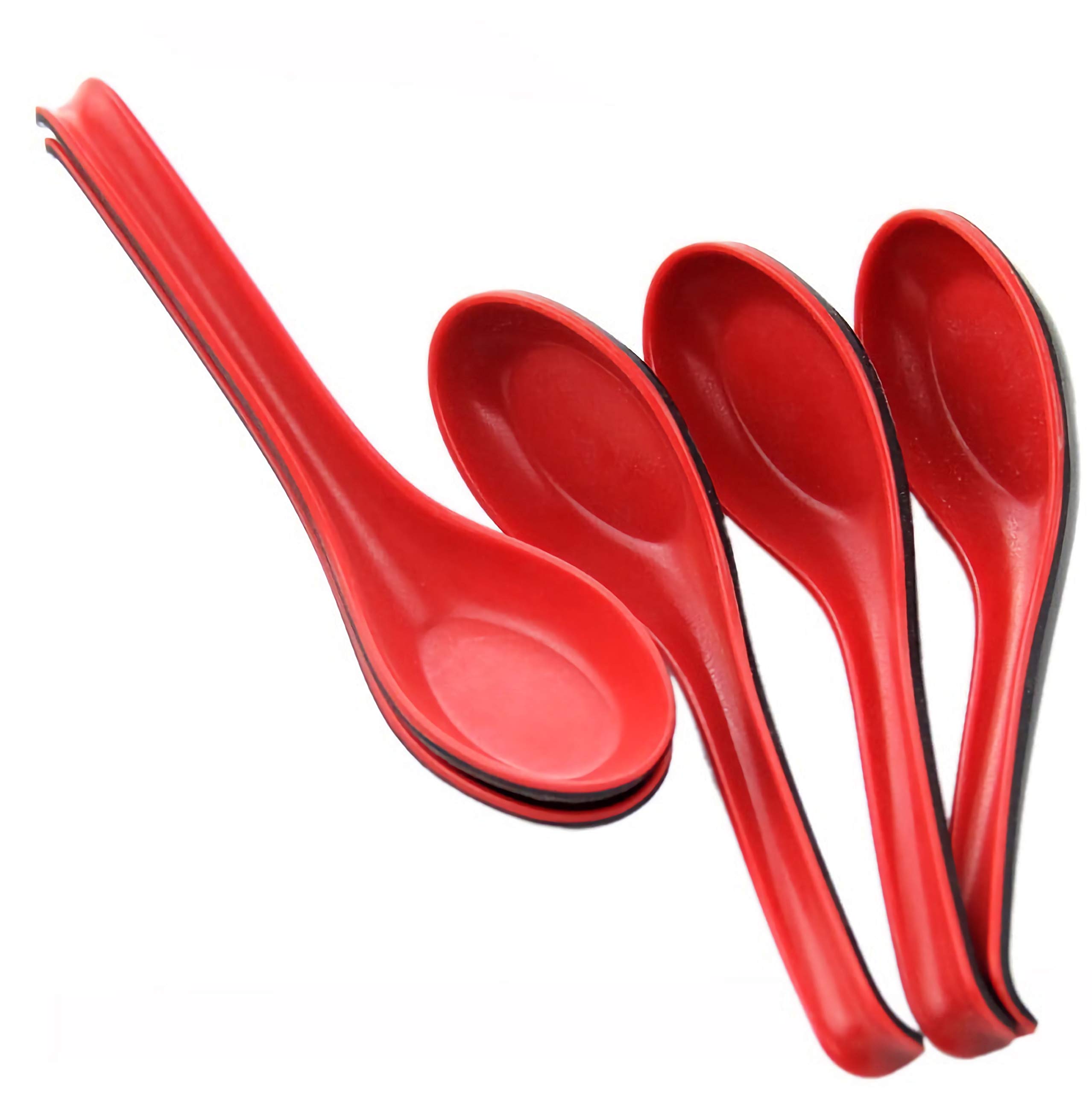 Xrten 5pcs Melamine Soup Spoons, BPA Free, Dishwasher Safe, Modern Design, Red and Black