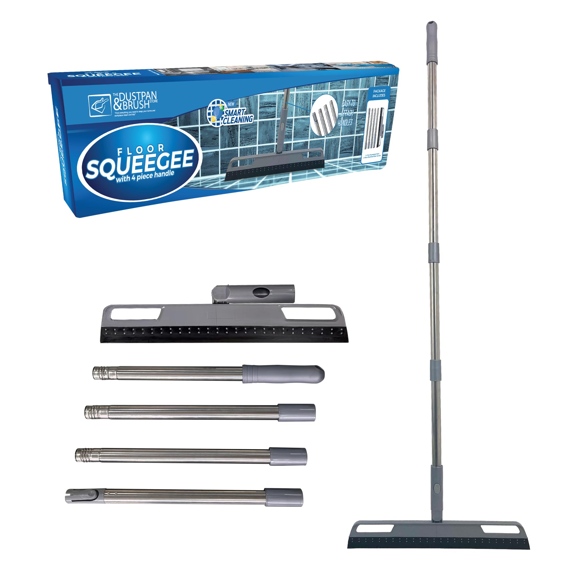 Wet Room Floor Squeegee with 4 Piece Collapsible Handle - Squeegee Mop with Durable Rubber Blade - Bathroom Squeegee for Shower, Kitchen and Bathroom, Wet Room, Tiles, Wood Floors, Laminate etc