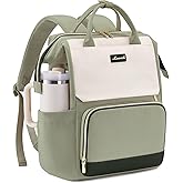LOVEVOOK Laptop Backpack for Women with Giant Tumbler Holder Pocket, 15.6 inch Travel Work Backpack Purse for Nurse Teacher, Waterproof School Bag College Bookbag Cute Casual Daypack for Girls Green