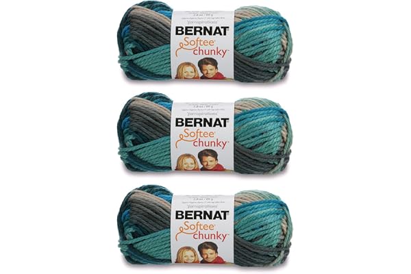 Bernat Softee Chunky Deep Waters Yarn - 3 Pack of 80g/2.8oz - Acrylic - 6 Super Bulky - 77 Yards - Knitting/Crochet