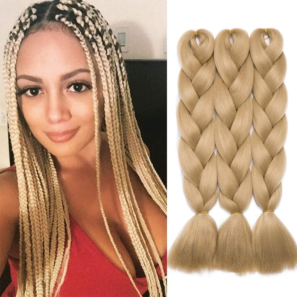 3 pcs 24 Inch Braiding Hair Extensions Ash Blonde Braiding Hair Synthetic Braid Hair Extensions for Women