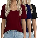 Neer 3 Pack Women's Scoop Neck Short Sleeve Tops Loose Fit Basic Casual T Shirts Lounge Layer Tees Summer
