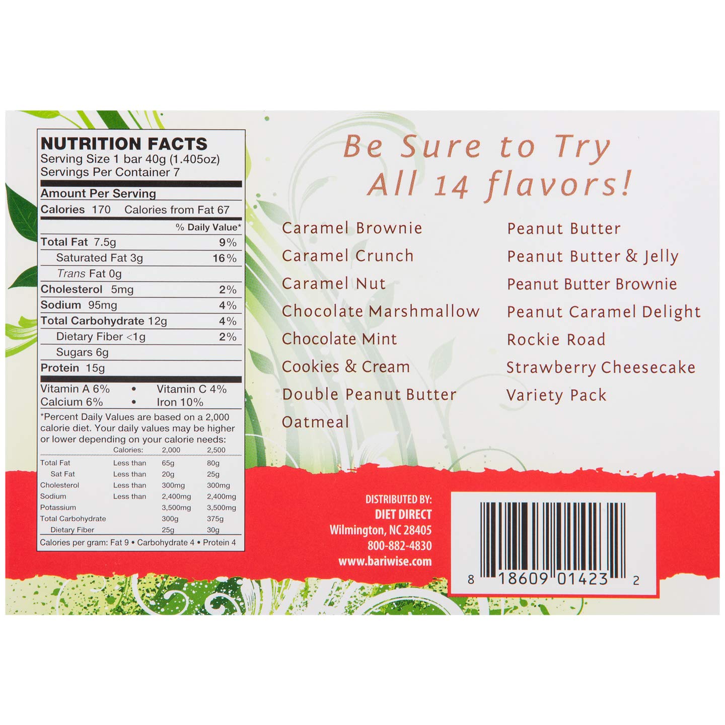 Bariwise Protein Bar Diet Bars Peanut Butter 7ct 6 Box Value