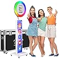 JIYANG Portable Photo Booth Compatible with Any Ipad,Photo Booth Stand Shell with ChackTok PhotoBooth VIP Member and Flight Case,Free Custom Logo,Perfect for Parties,Wedding and Events(White)