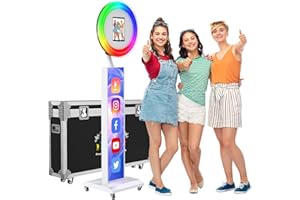 JIYANG Portable Photo Booth Compatible with Any Ipad,Photo Booth Stand Shell with ChackTok PhotoBooth VIP Member and Flight Case,Free Custom Logo,Perfect for Parties,Wedding and Events(White)
