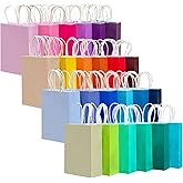 qiqee 24 Colors Small Gift Bag with Handles Bulk 48Pcs Paper Party Bags 8.3"x6"x3" Multiple Uses (Small Size)