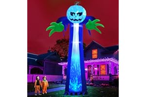 TURNMEON 14 Ft Giant Halloween Inflatable Pumpkin Ghost with Rotating Blue Lights Outdoor Decoration Blow Up Pumpkin Ghost Halloween Decor for Yard Garden Lawn Holiday Party