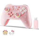 Kuitmor Pink Switch Controller,Hello Kitty Hall Effect Controllers Wireless for Switch 2/1/OLED/Lite,PC,Android,iOS | 2.4G Receiver + Bluetooth,1000mAh Battery,6-Axis Gyro,Dual Vibration,RGB Breathing Light