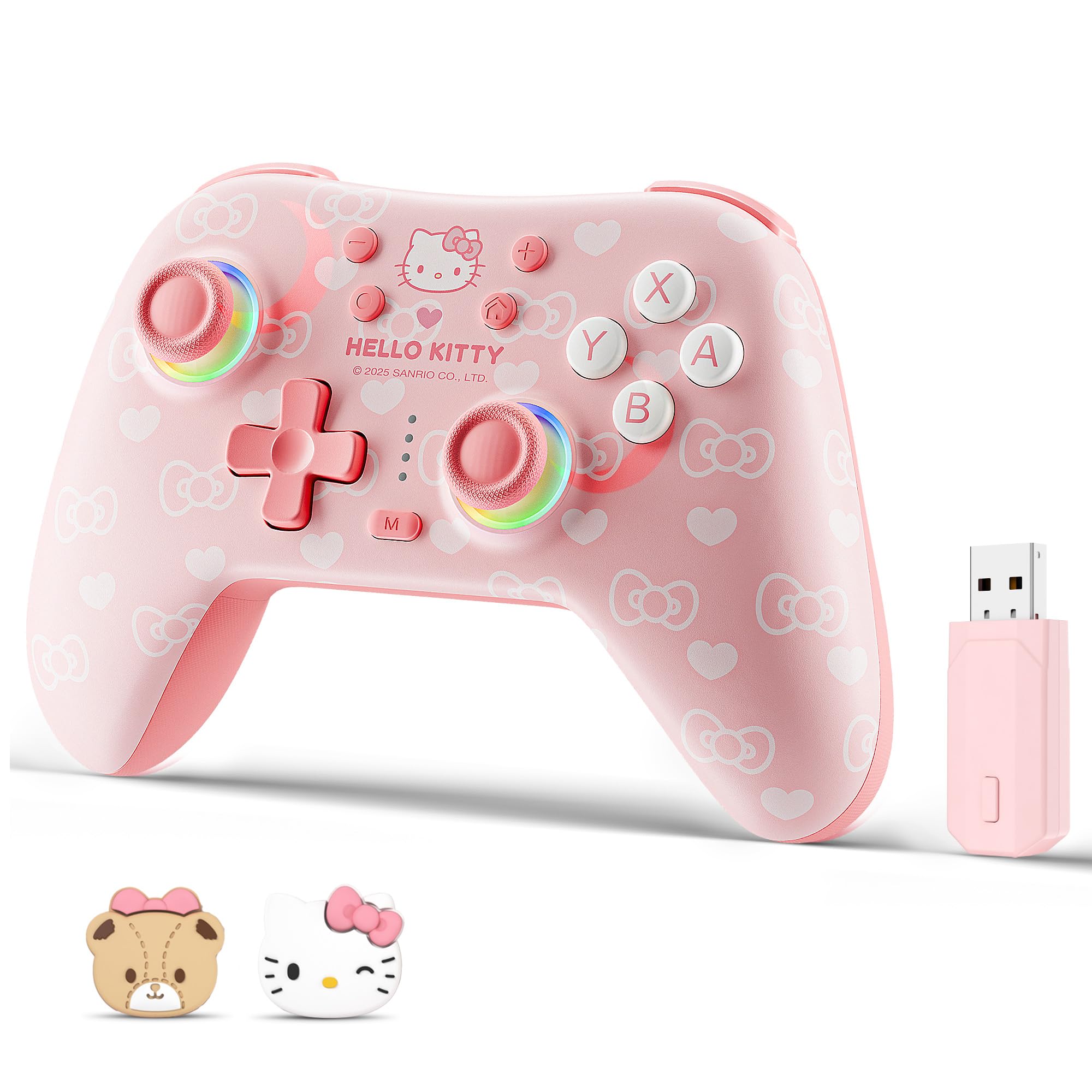 Photo 1 of Kuitmor Pink Switch Controller,Hello Kitty Hall Effect Controllers Wireless for Switch 2/1/OLED/Lite,PC,Android,iOS | 2.4G Receiver + Bluetooth,1000mAh Battery,6-Axis Gyro,Dual Vibration,RGB Breathing Light
