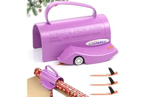 VIANEKLU Wrapping Paper Cutter with Handle & Wheel, Gift Wrap Cutter Sets for Christmas Paper Rolls Wrapping, Include 3 Replacement Blades for Smooth & Straight Cuts, Suitable for Different Rolls and Papers